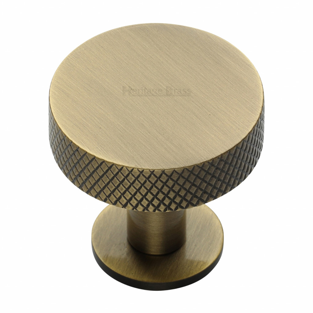 M Marcus Heritage Brass Knurled Disc Design Cabinet Knob with Rose 38mm 